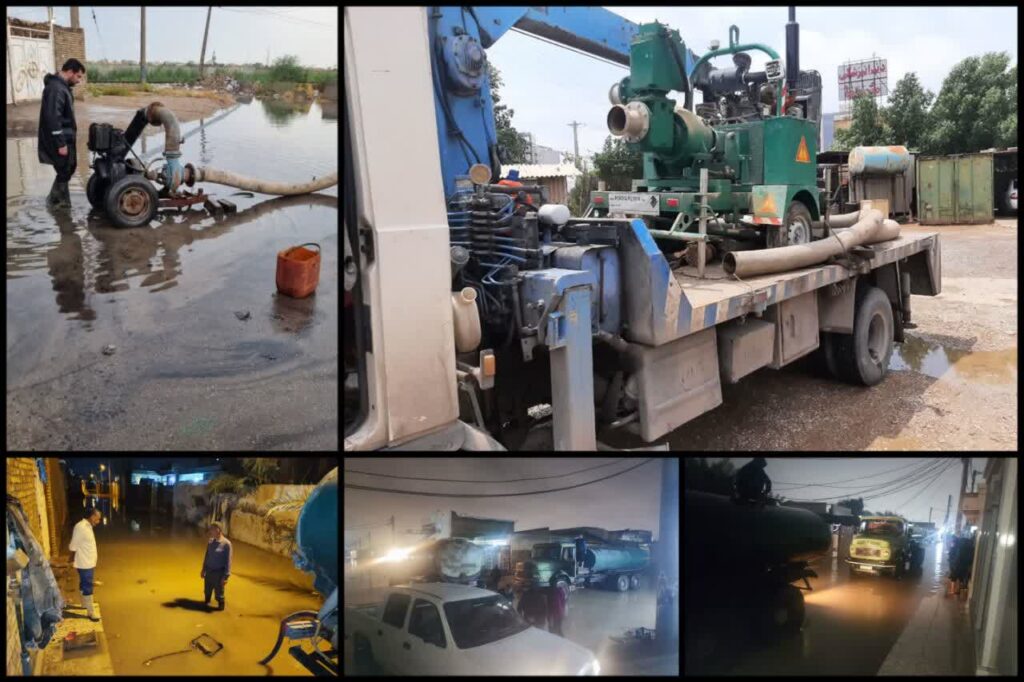 تلاش تیمهای عملیاتی نیشکر برای رفع آبگرفتگیها در اهواز